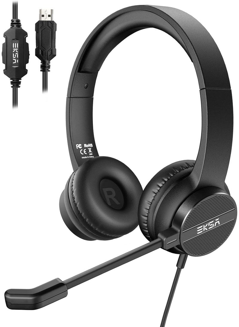 EKSA Headset with Microphone for Laptop, USB Environmental Noise Cancelling Headset, Adjustable Mic Boom, All-Day Comfort On Ear Computer Headphone for Home Office Call Center Skype Zoom - Image 1